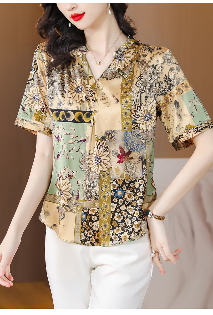 Middle-aged silk small shirt Western style tops for women