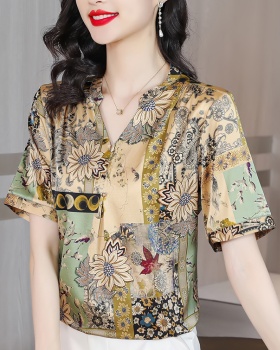 Middle-aged silk small shirt Western style tops for women