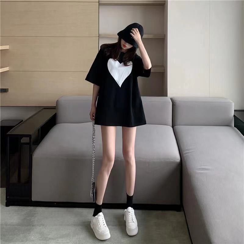 Heart round neck T-shirt white short sleeve tops for women