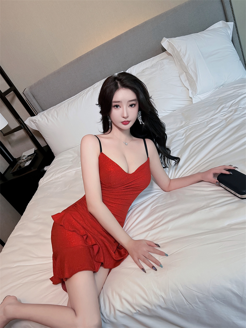 Liangsi slim strap dress sexy V-neck formal dress for women