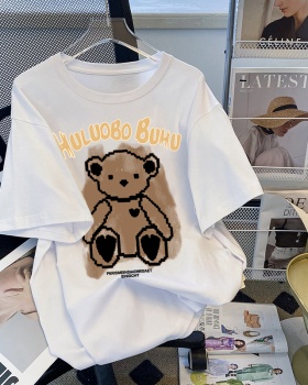 Loose Korean style retro T-shirt short sleeve cubs tops