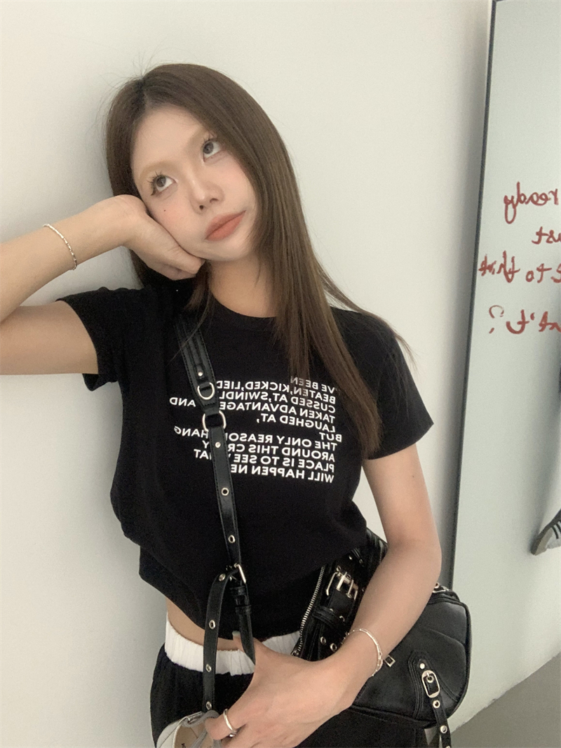 Slim all-match tops printing Korean style T-shirt for women