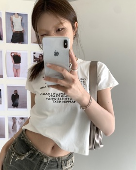 Slim all-match tops printing Korean style T-shirt for women