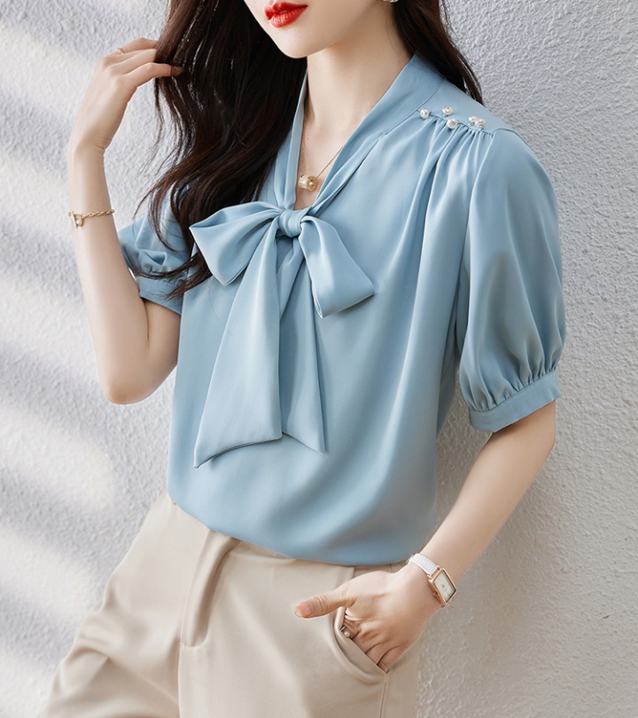 Short sleeve frenum tops summer beading shirt for women