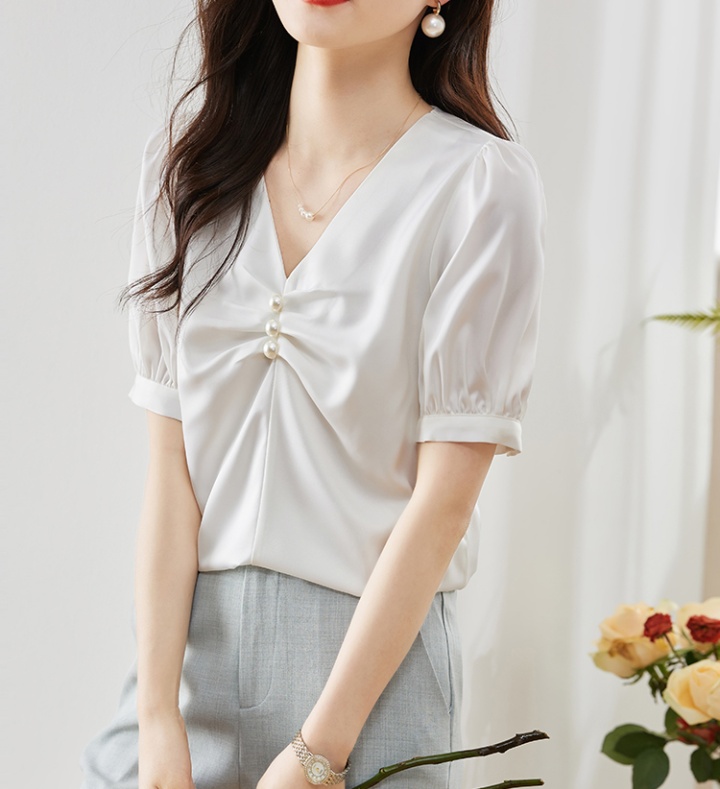 V-neck all-match tops summer Korean style shirt for women