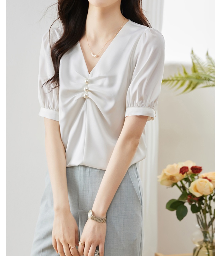 V-neck all-match tops summer Korean style shirt for women