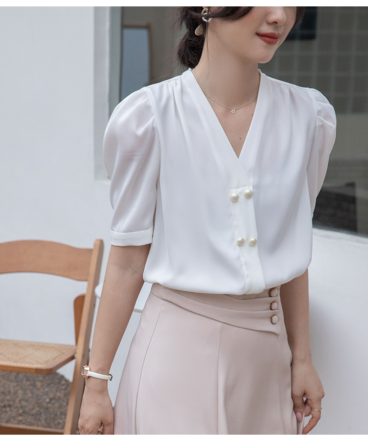 V-neck summer tops all-match satin shirt