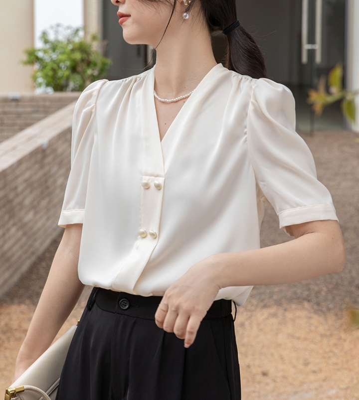 V-neck summer tops all-match satin shirt