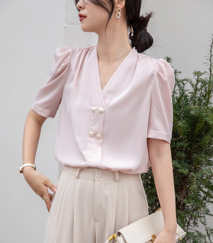 V-neck summer tops all-match satin shirt