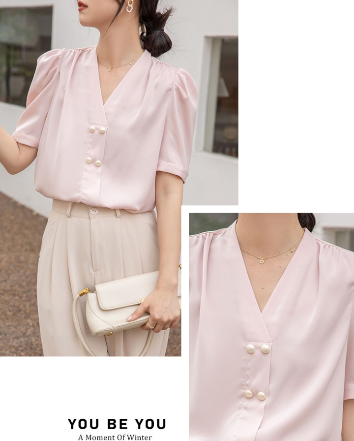 V-neck summer tops all-match satin shirt