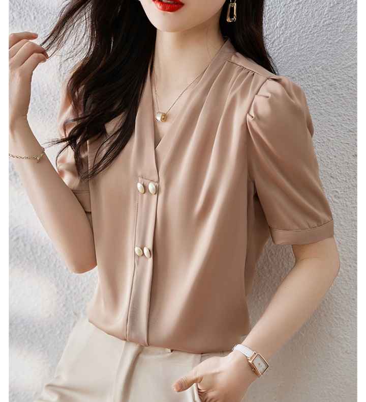 V-neck summer tops all-match satin shirt