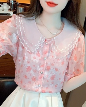 Doll collar France style shirt floral tops for women