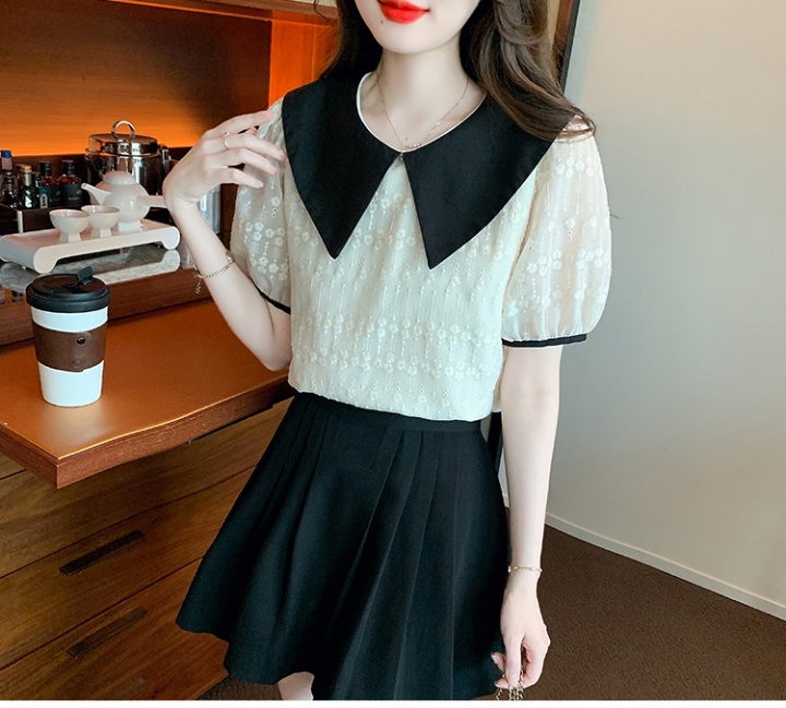 Embroidery doll collar tops splice shirt for women