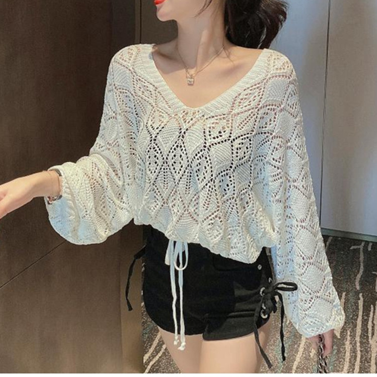 Hollow back chain spring tops thin sunscreen crochet sweater