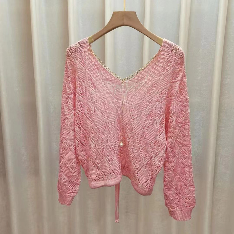 Hollow back chain spring tops thin sunscreen crochet sweater