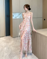 Halter floral vacation dress  slit long dress