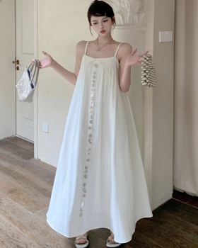 Vacation sling Casual sequins long white heart loose dress