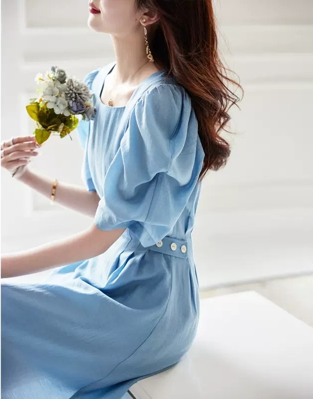 Pinched waist elegant temperament white dress for women