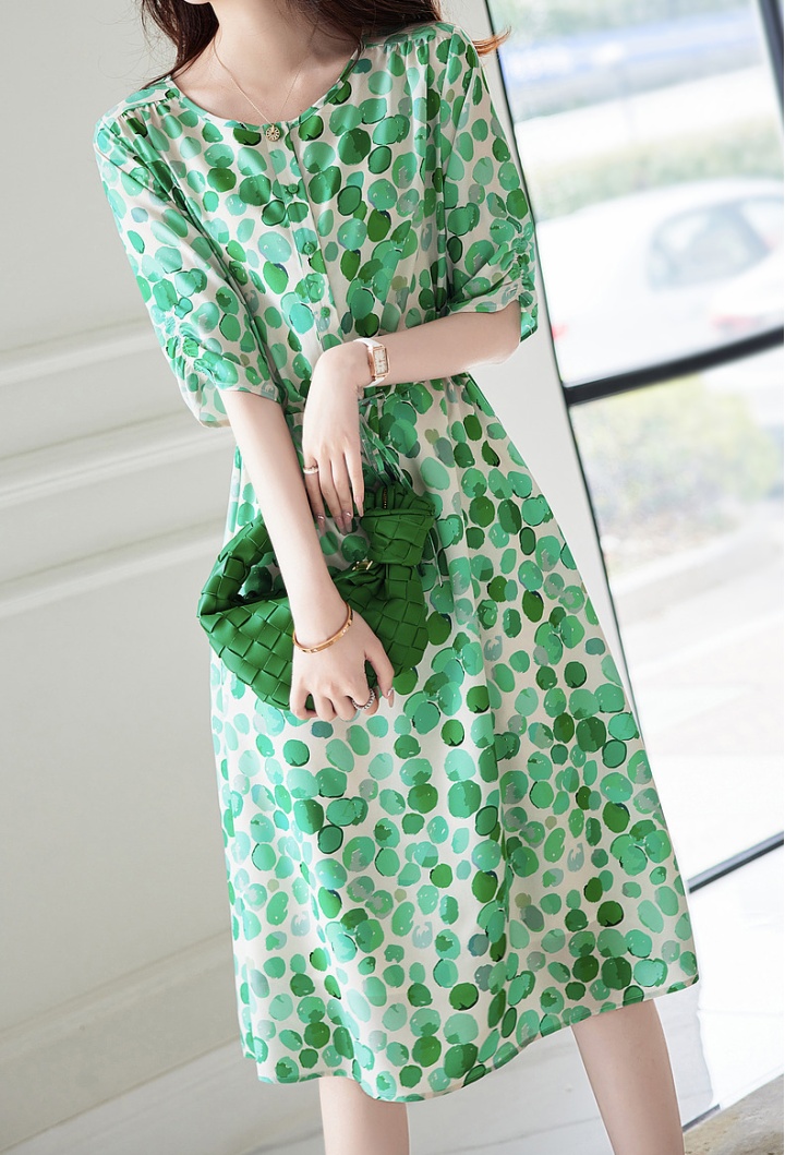 All-match printing pinched waist Casual dress for women