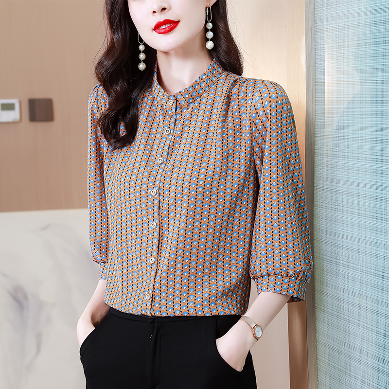 Printing short sleeve tops middle-aged summer shirt for women