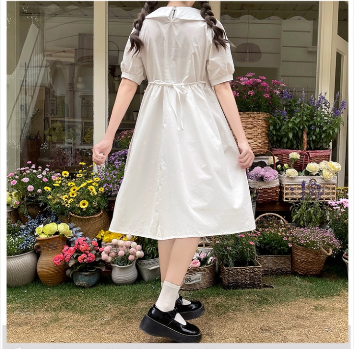 White France style long dress doll collar slim dress for women
