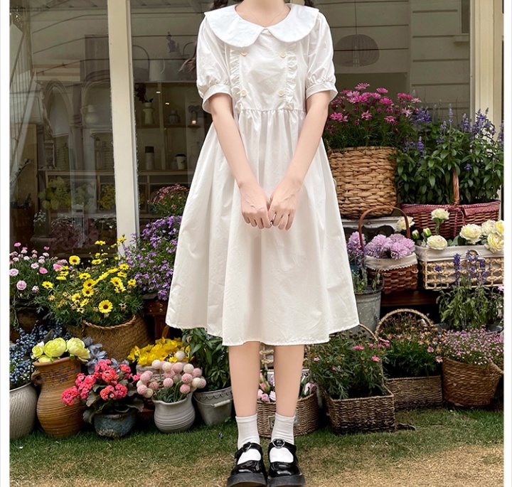 White France style long dress doll collar slim dress for women