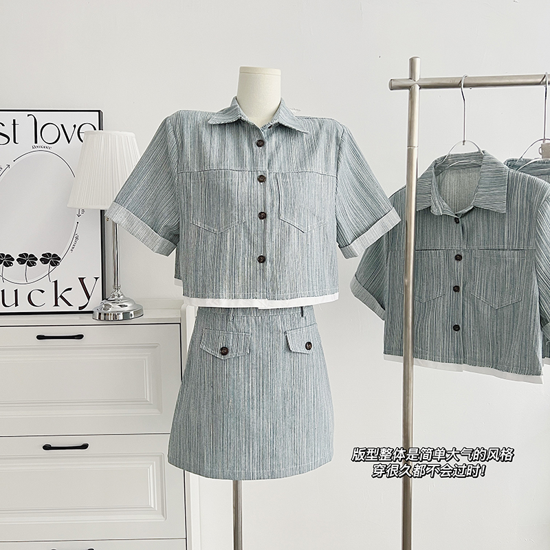 Korean style coat short sleeve skirt 2pcs set