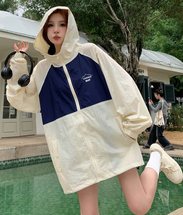 Loose mixed colors technical jacket student hooded coat