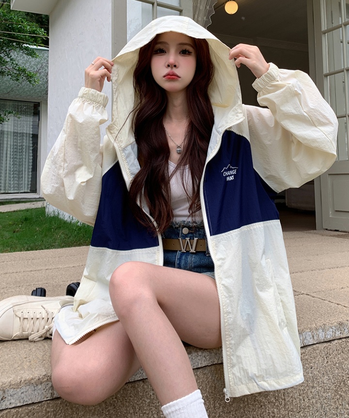 Loose mixed colors technical jacket student hooded coat