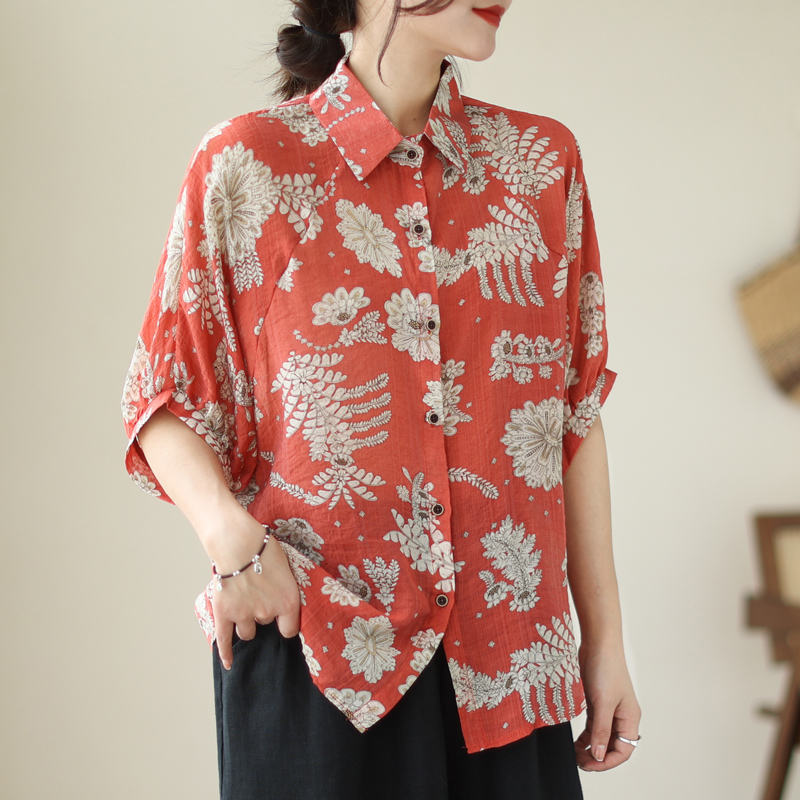 Summer thin shirt printing short sleeve tops for women