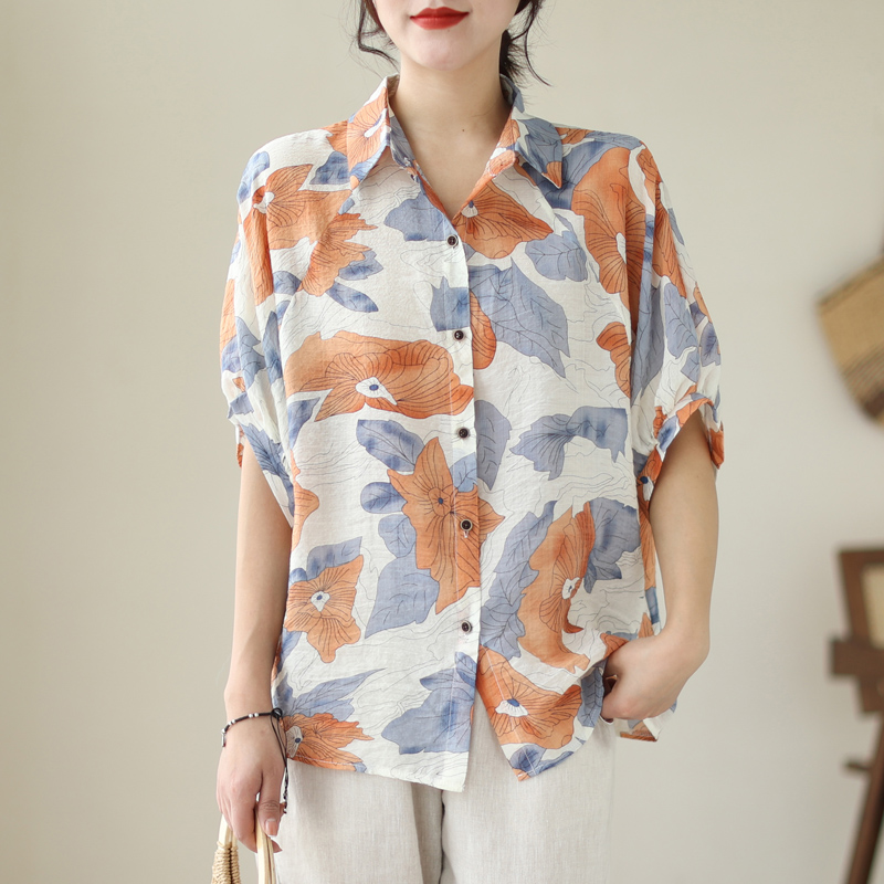 Summer thin shirt printing short sleeve tops for women