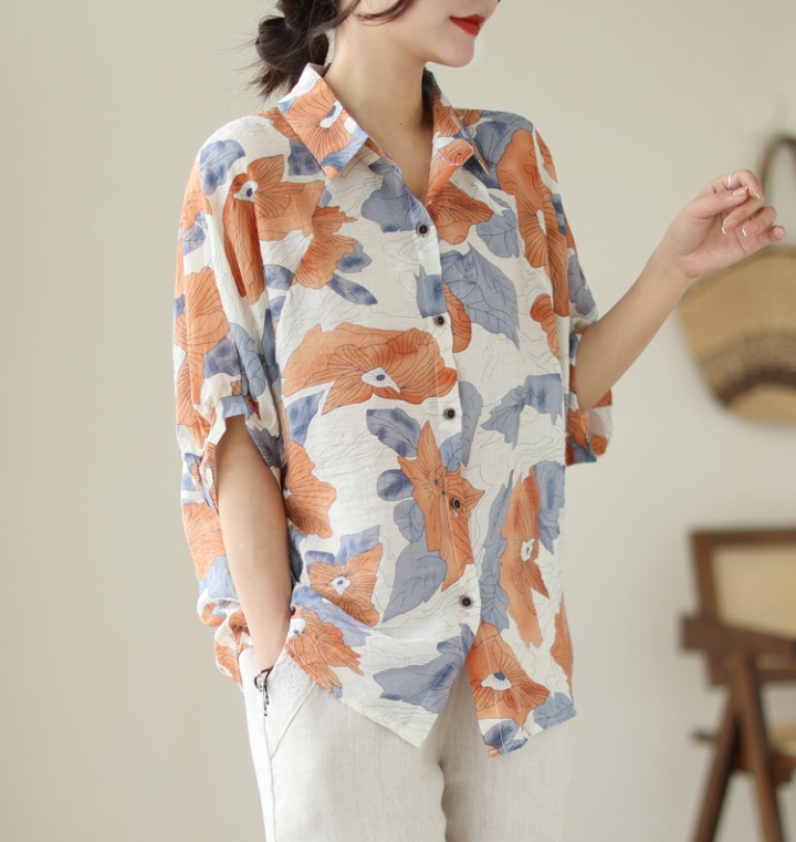 Summer thin shirt printing short sleeve tops for women