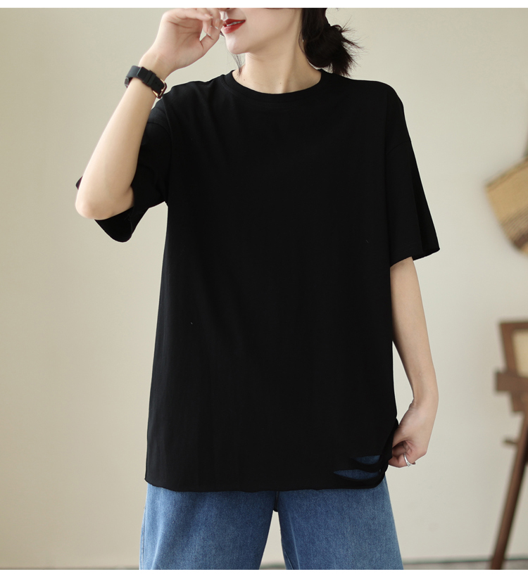 Large yard holes Casual simple cotton fashion T-shirt