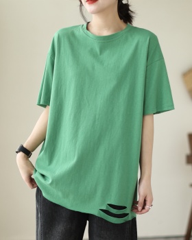 Large yard holes Casual simple cotton fashion T-shirt
