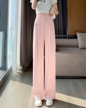 High waist pink suit pants thin wide leg pants for women