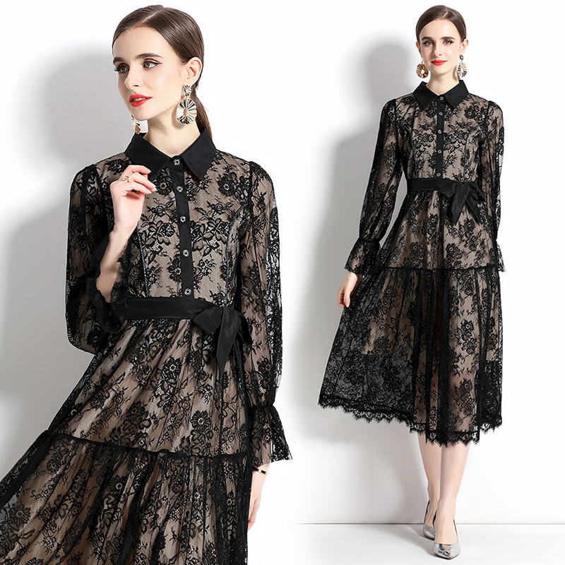 Ladies temperament splice elegant lace dress for women