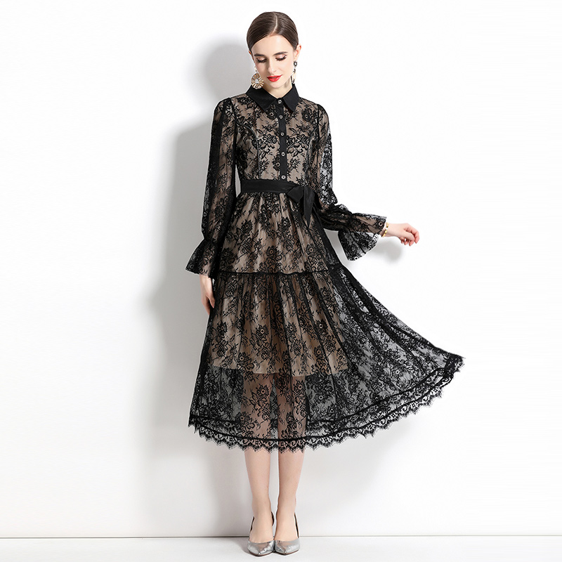 Ladies temperament splice elegant lace dress for women