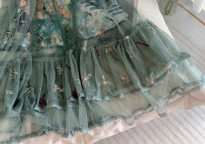 Short sleeve beading dress big skirt summer long dress