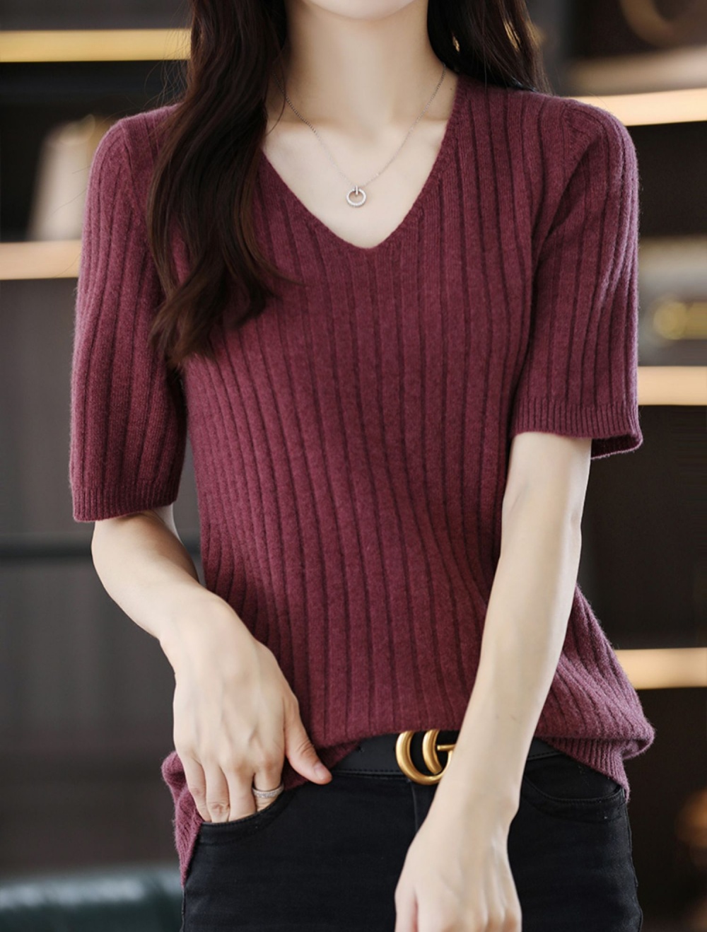 Simple tops all-match bottoming shirt for women