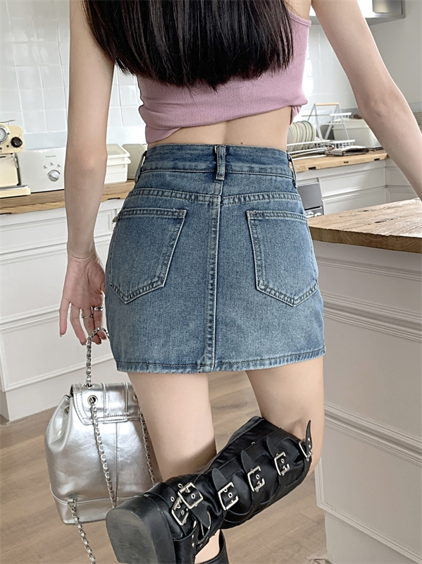 Package hip denim spicegirl holes retro summer skirt