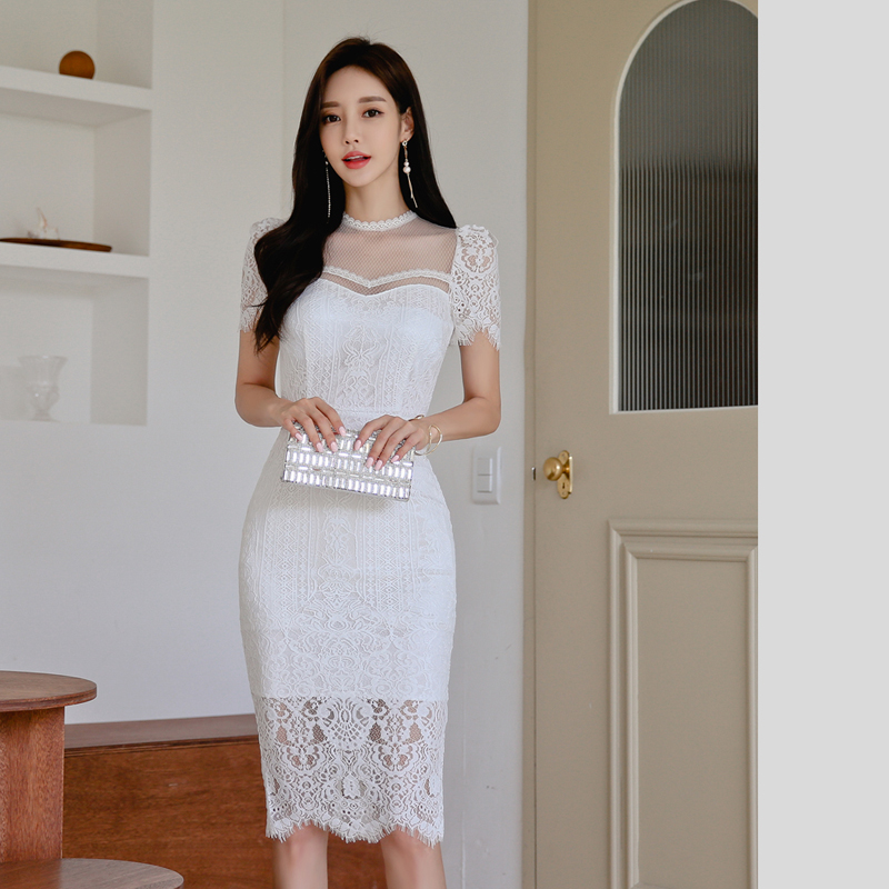 Bottoming ladies lace pure fashion short sleeve dress