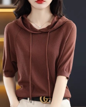 Casual ice silk T-shirt pullover hoodie for women