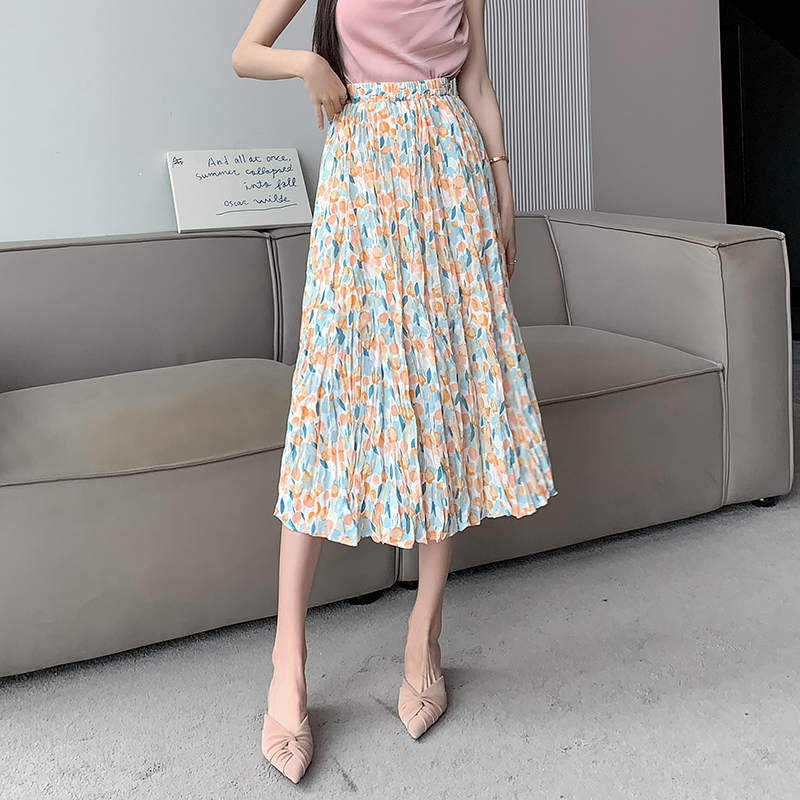 Fold summer skirt pleated large yard long skirt for women