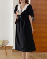 Mixed colors puff sleeve Korean style dress