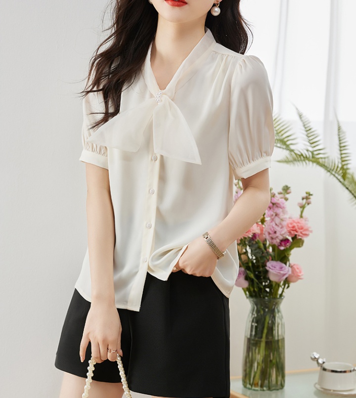 Beading summer Korean style tops all-match short sleeve shirt