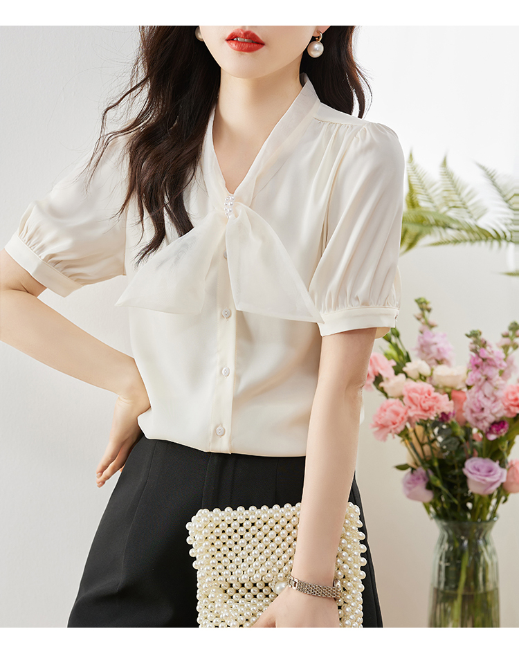 Beading summer Korean style tops all-match short sleeve shirt