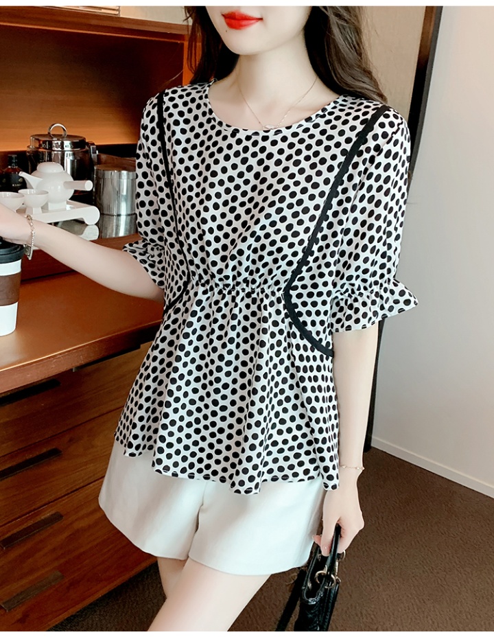 Slim polka dot T-shirt skirt style chiffon shirt for women