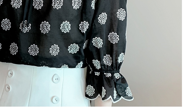 Printing chiffon shirt embroidery short sleeve tops for women
