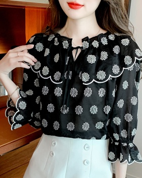 Printing chiffon shirt embroidery short sleeve tops for women