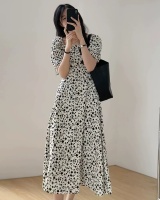 Floral pinched waist square collar summer dress for women